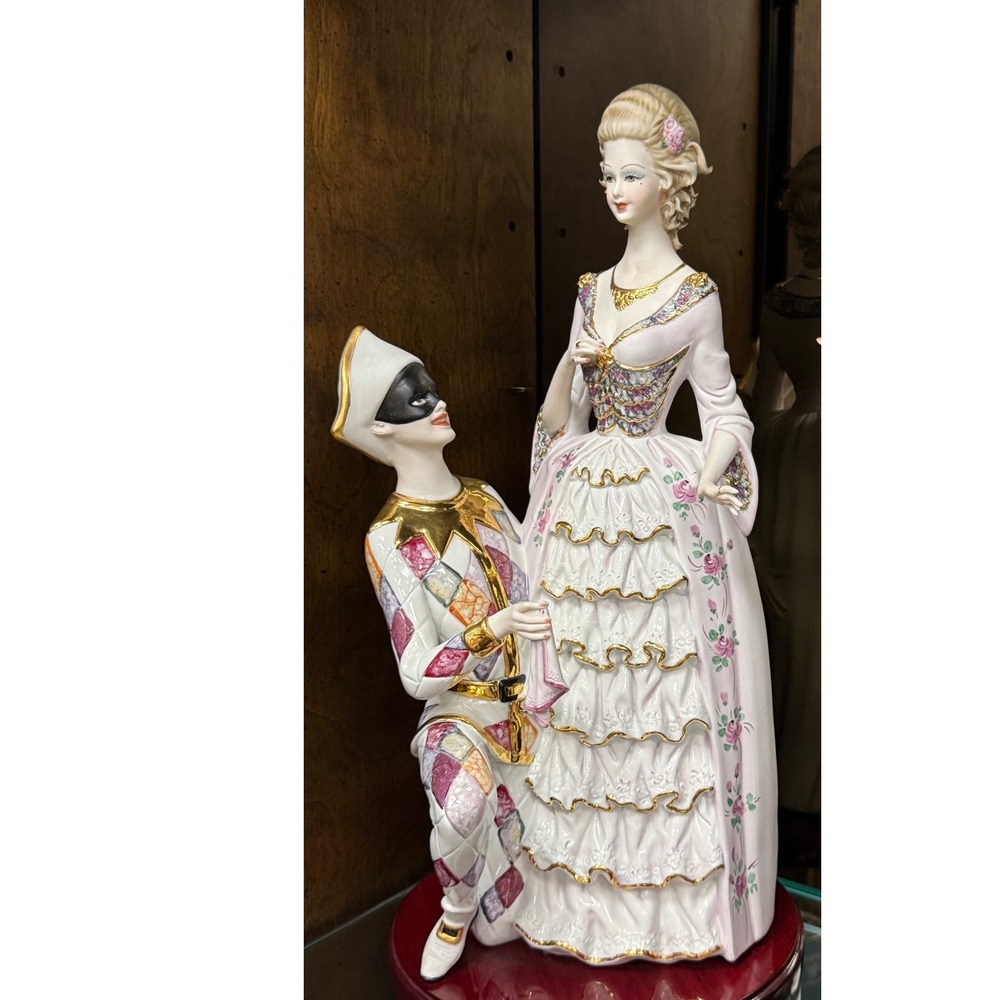Vittorio Sabadin Rare Capodimonte Porcelain Sculpture -Harlequin & Columbine VTG